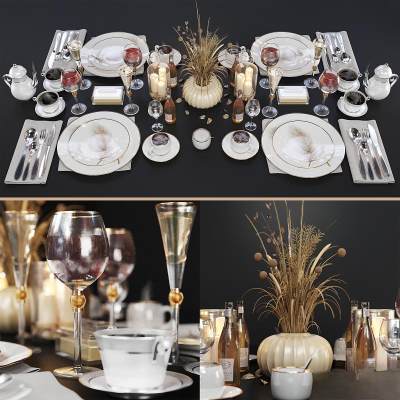 现代餐具 摆盘 陈设 酒杯 花瓶